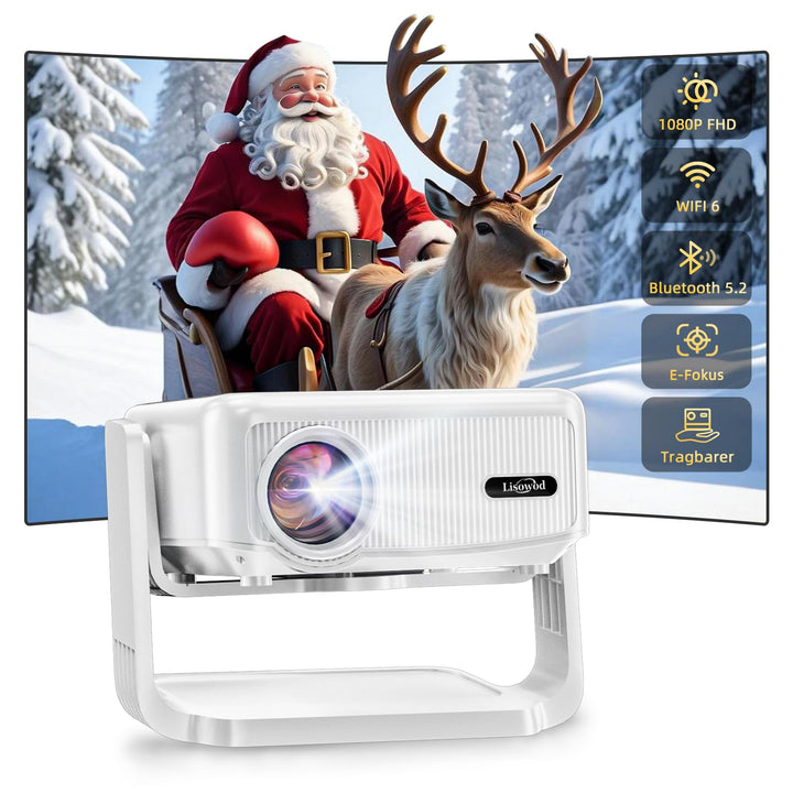 Mini Beamer 4K Full HD 1080P Unterstützt, Elektrischer Fokus und Auto Keystone, WiFi 6 und Bluetooth