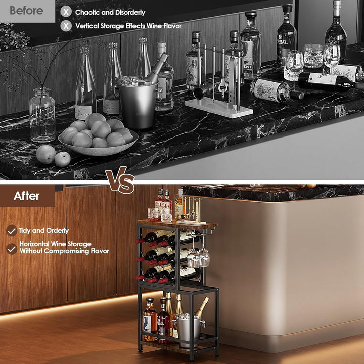 Nuovoware 3 Tier Weinregal Freistehend Boden, Weinregal Tischplatte mit Gläserhalter, Vielseitig Liq