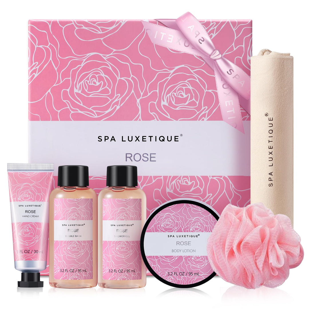 SPA LUXETIQUE Bade Geschenkset für Frauen-6tlg Pflegeset Rosenduft in Reisegrösse Duschgel, Bodyloti