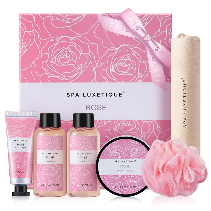 SPA LUXETIQUE Bade Geschenkset für Frauen-6tlg Pflegeset Rosenduft in Reisegrösse Duschgel, Bodyloti