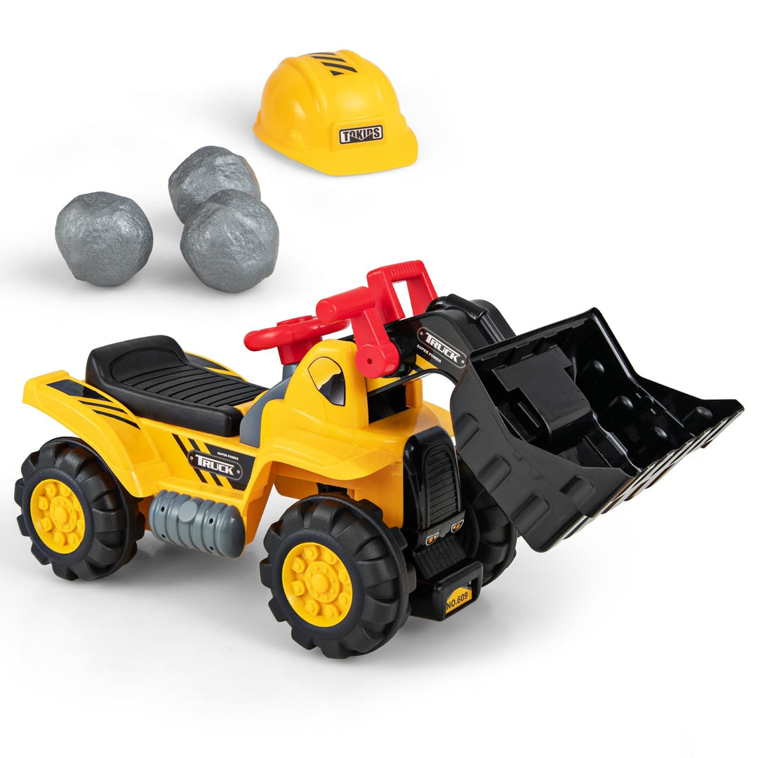 DREAMADE Kinder Sitzbagger, Aufsitzbagger mit Schaufel & eingebautem Stauraum, Sandbagger mit Sound-
