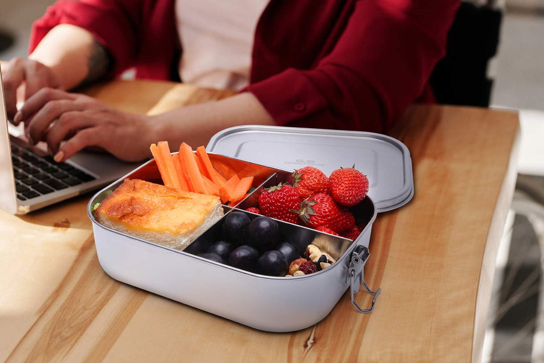 G.a HOMEFAVOR Edelstahl Brotdose Metall Lunchbox mit 4 Fächern 1400ml Auslaufsichere Bento Box Gross