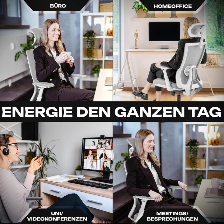 VALKENSTOL M3 Pro Ergonomischer Bürostuhl 150 kg Grau – [Höhenverstellbare Lordosenstütze] Schreibti