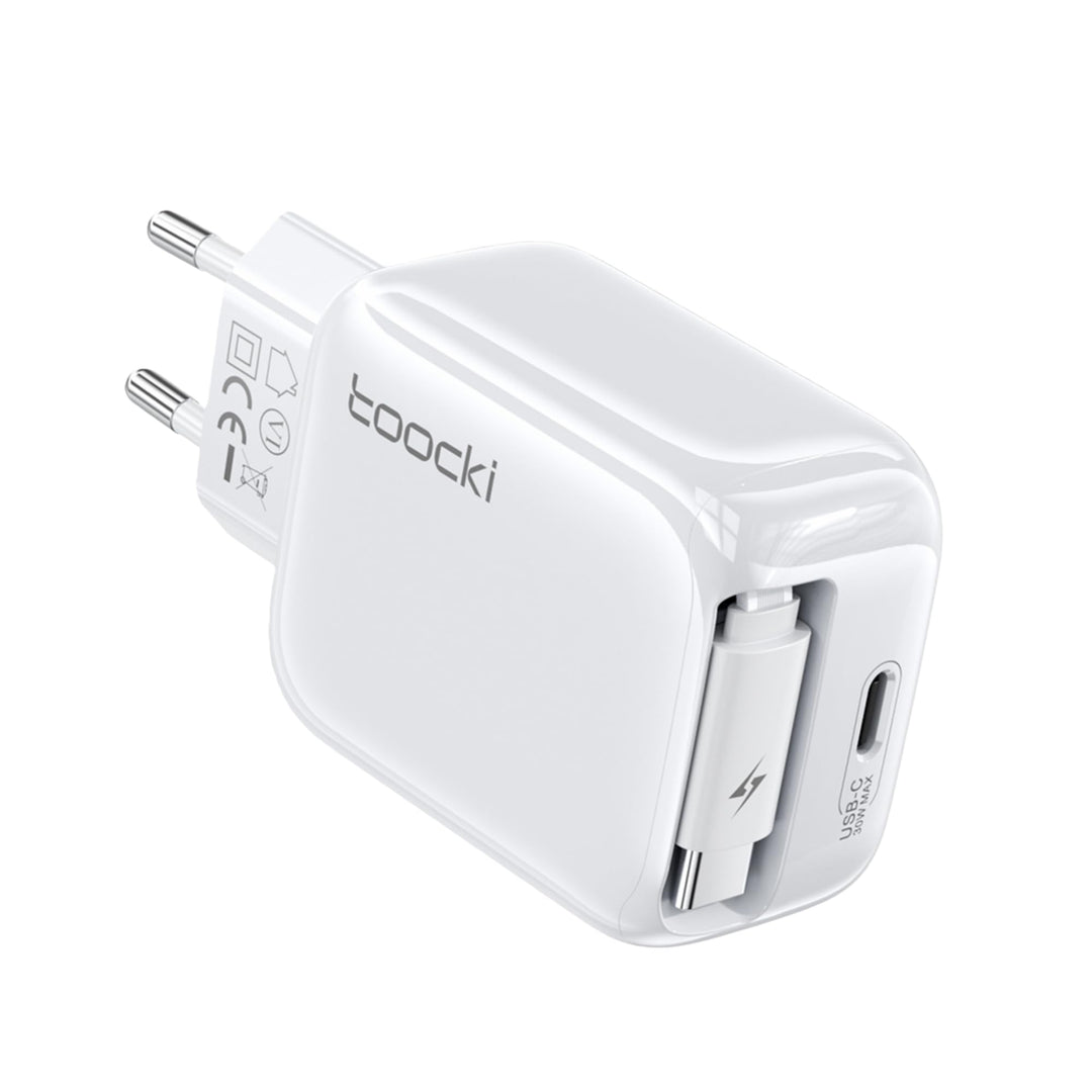 toocki USB C Ladegerät 30W GaN USBC Netzteil mit USB-C Port und 68cm Einziehbares Ladekabel, Reisen