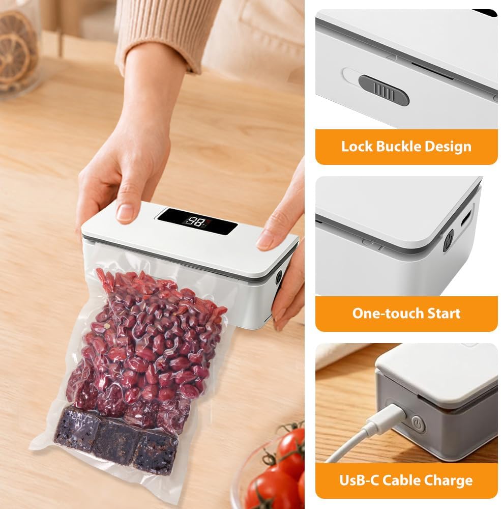 Mini Folienschweissgerät, 2 in 1 Bag Sealer, Tragbarer Heisssiegelgerät mit 8 Gängen, Mini Beutelver