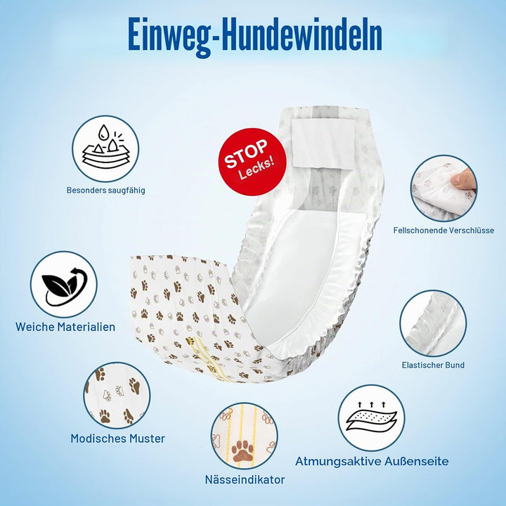 Pet Soft Einweg-Hundewindeln für Rüden 50 Stück, Hochsaugfähige Rüdenwindeln mit Nässeindikator und