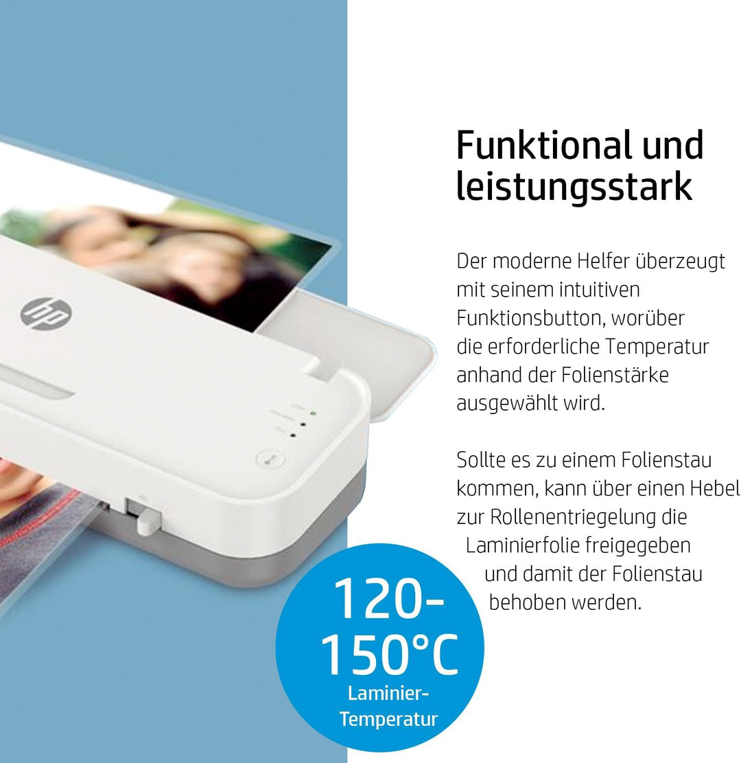 HP OneLam 400 A4, Laminiergerät, 75/80 - 125 Micron, inklusive Schneidelinieal, Eckenabrunder und La
