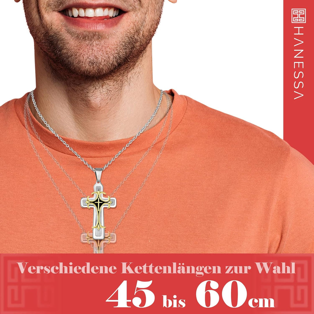 Hanessa Personalisierte Kette mit Gravur Edelstahl 45-60 cm mit Anhänger Kreuz in silber gold - Pers
