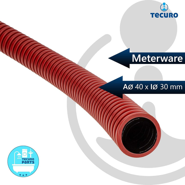 tecuro PE Kabelschutzrohr Ø 40 mm aussen x Ø 30 mm innen - 12 Meter, rot, Erdverlegung gem. DIN EN 5