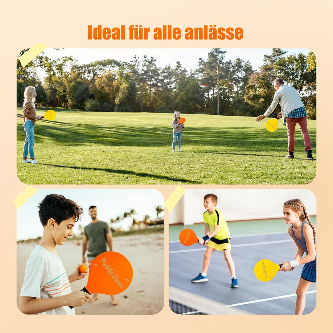 INPODAK Beach Ball Spiel Set,Strandball Schlägerset für Kinder,2 Schläger, 4 Federbälle, 2 Bälle,Pad