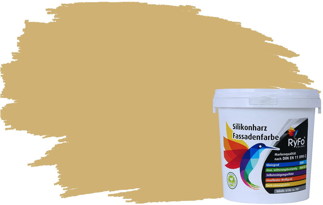 RyFo Colors Silikonharz Fassadenfarbe Lotuseffekt Trend Sandgelb 1l - bunte Fassadenfarbe, weitere G