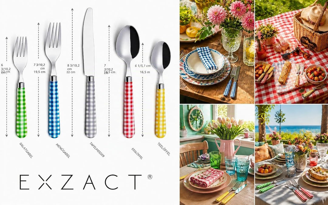 Exzact Besteck-Set, 20-teilig, Edelstahl, karierte Griffe, spülmaschinenfest, für 4 Personen 20pcs G