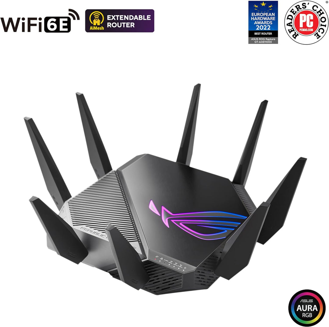 ASUS ROG Rapture GT-AXE11000 Tri-Band Gaming Router (WiFI 6E, neues 6GHz-Band, 2,5G WAN/LAN-Port, ko