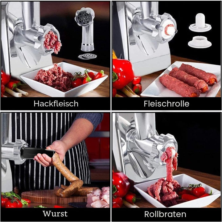 Edihome, Fleischwolf Elektrisch, mit Wurstfüller, Multifunktionell mit 3 Schneidplatten