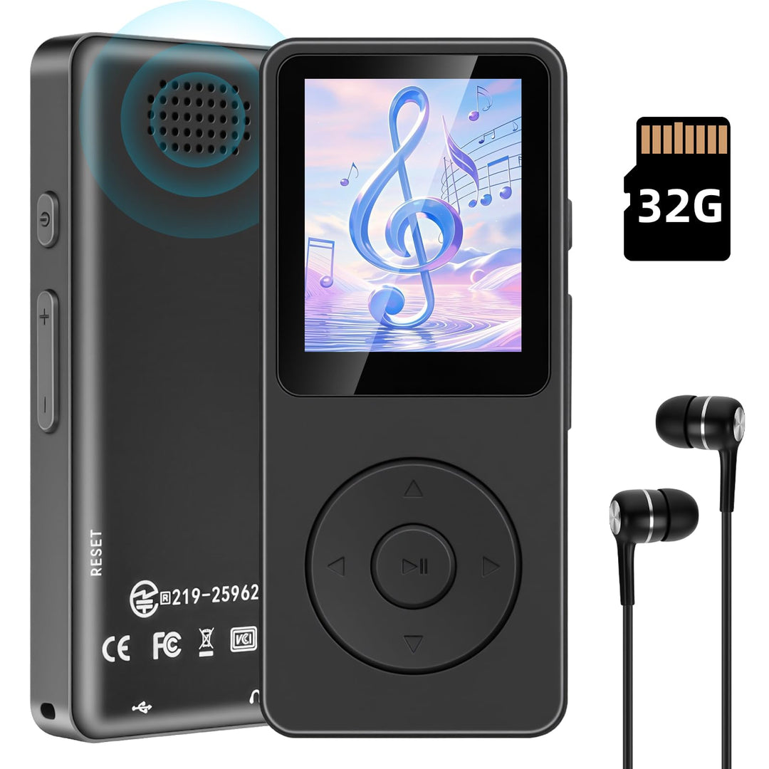 32GB MP3 Player mit Bluetooth 5.3-1.8" TFT-Farbbildschirm MP3-Player mit Kopfhörer Lautsprecher FM-R