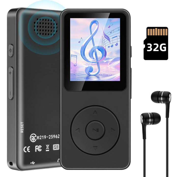 32GB MP3 Player mit Bluetooth 5.3-1.8" TFT-Farbbildschirm MP3-Player mit Kopfhörer Lautsprecher FM-R