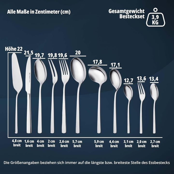 KHG Besteckset 68 teilig aus Edelstahl für 12 Personen mit Servierbesteck, Essbesteck glänzend mit B