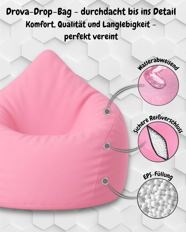 PATCH HOME Sitzsack Tropfenform mit Reissverschluss Nachfüllbar - für In & Outdoor - mit Styropor Fü
