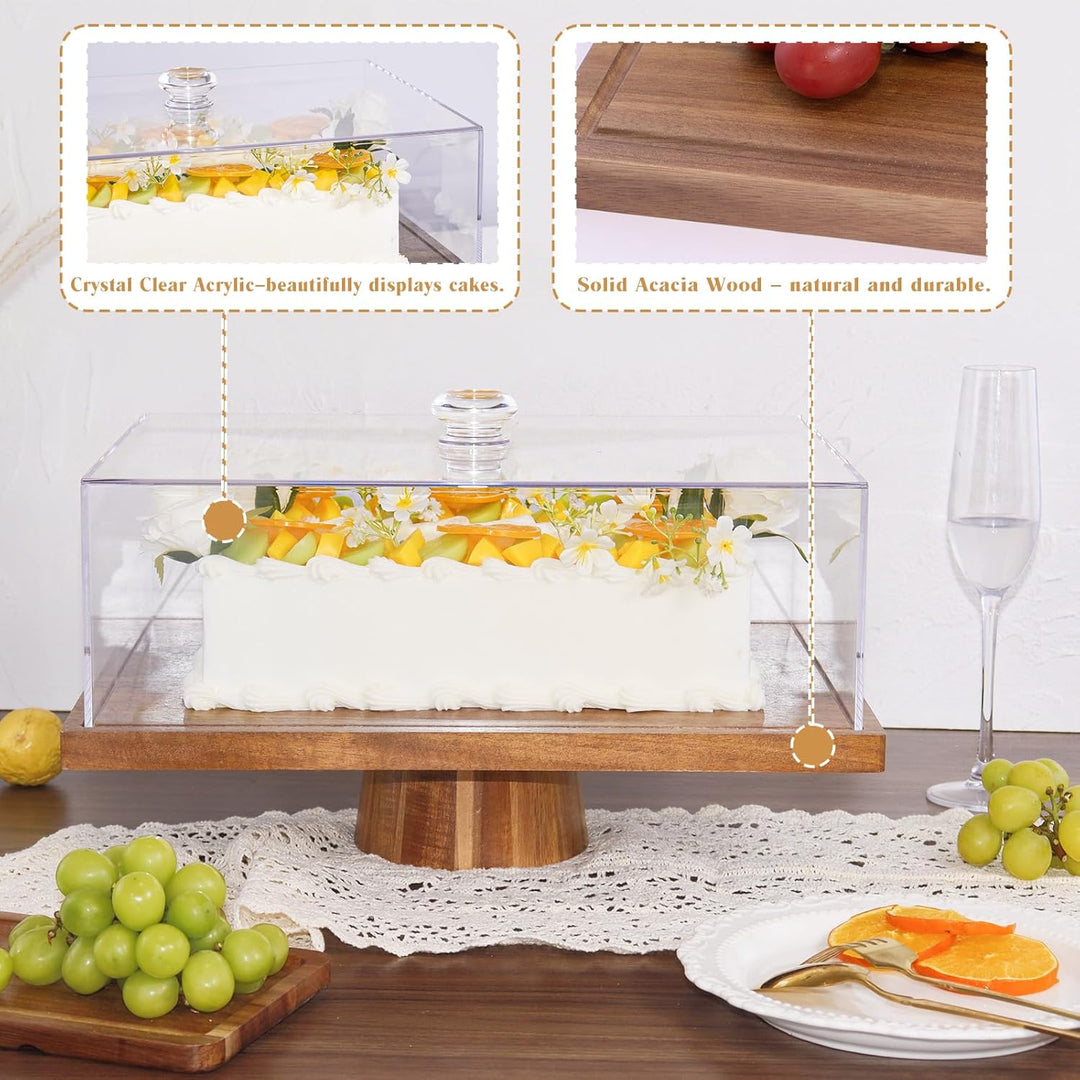 Holz Kuchen Stand mit Deckel.2-in-1 rechteckige Dessert Tisch Display Set und Charcuterie Board mit