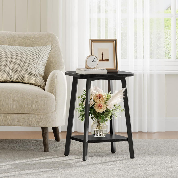 Beistelltisch, Schmaler Couchtisch, Kleiner Tisch, Nachttisch mit Ablagen, Sofatisch, Metallgestell,