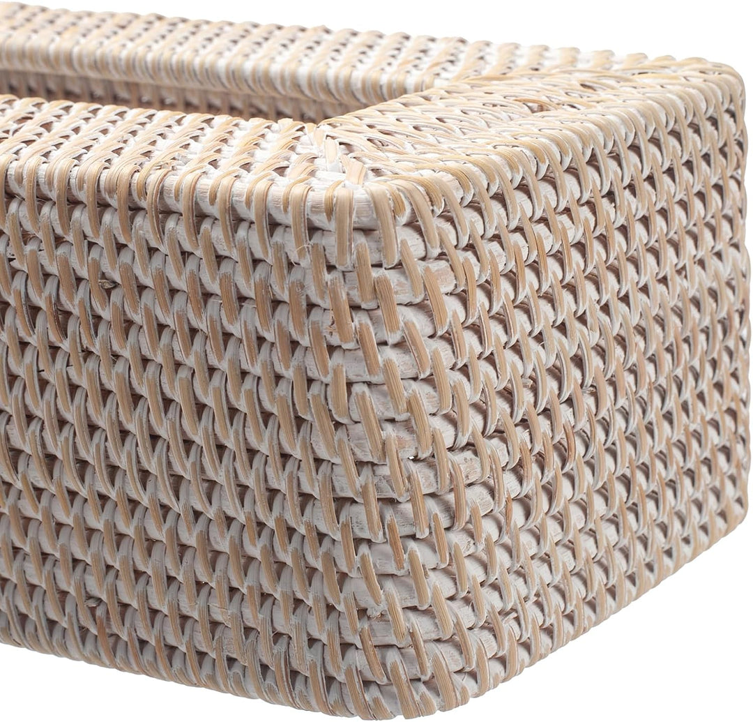 Kosmetiktücherbox aus Rattan, Geflochtener Tücherbox Halter Rechteckig, Gewebter Gesichtstuchhalter,