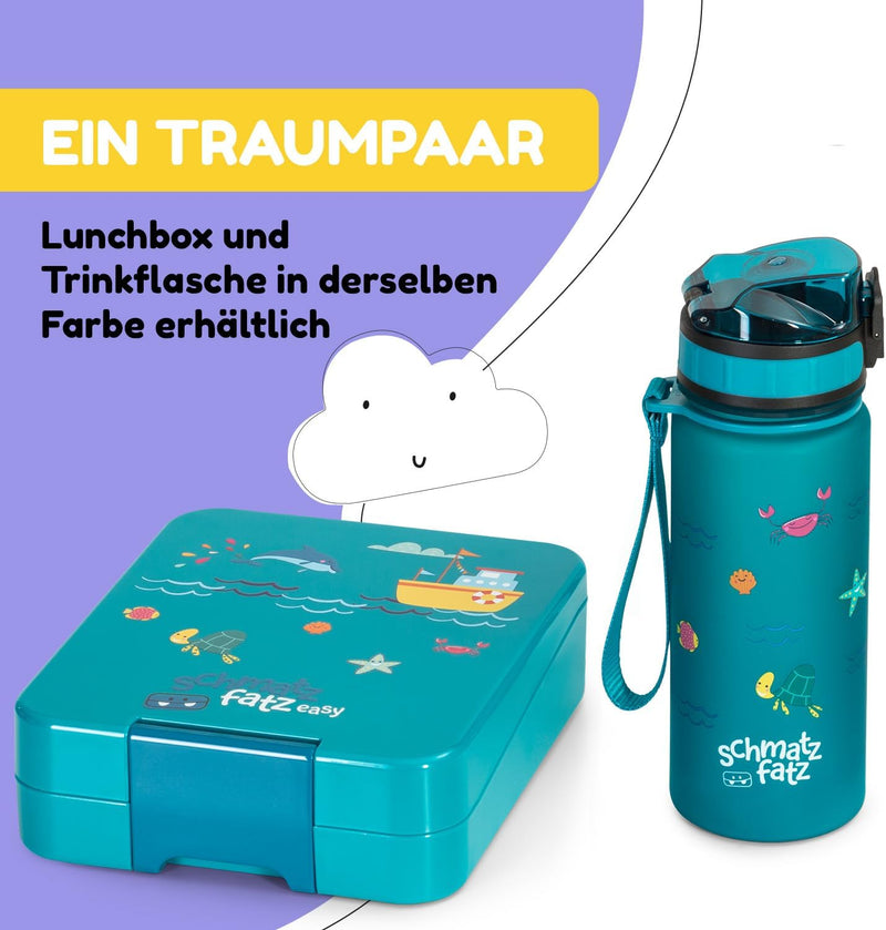 schmatzfatz Kinder Trinkflasche 400ml, Sport für Schule Kindergarten, 1-Klick Verschluss, Geschmacks