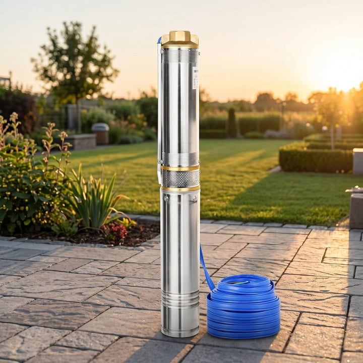 Edelstahl Tiefbrunnenpumpe 1100W/1,5PS, 20m Anschlusskabel, max. 81m Förderhöhe, ab 4 Zoll Brunnen,