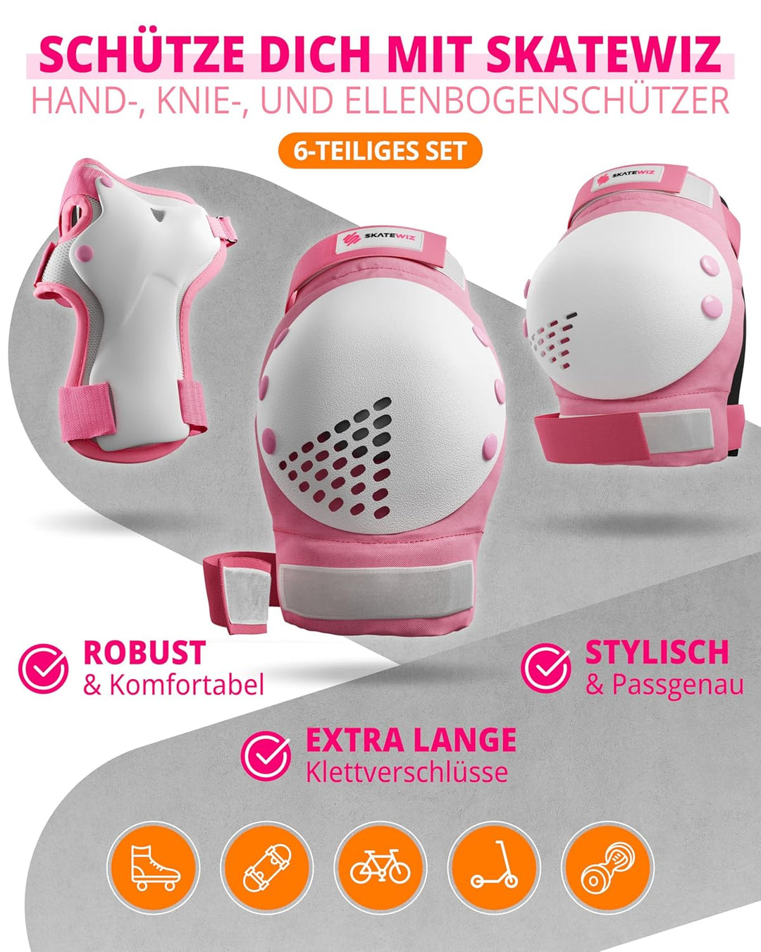 SKATEWIZ Skate Protektoren für Kinder &amp; Erwachsene in 6 Farben - Knieschützer Kinder Set [6pc] SMASH