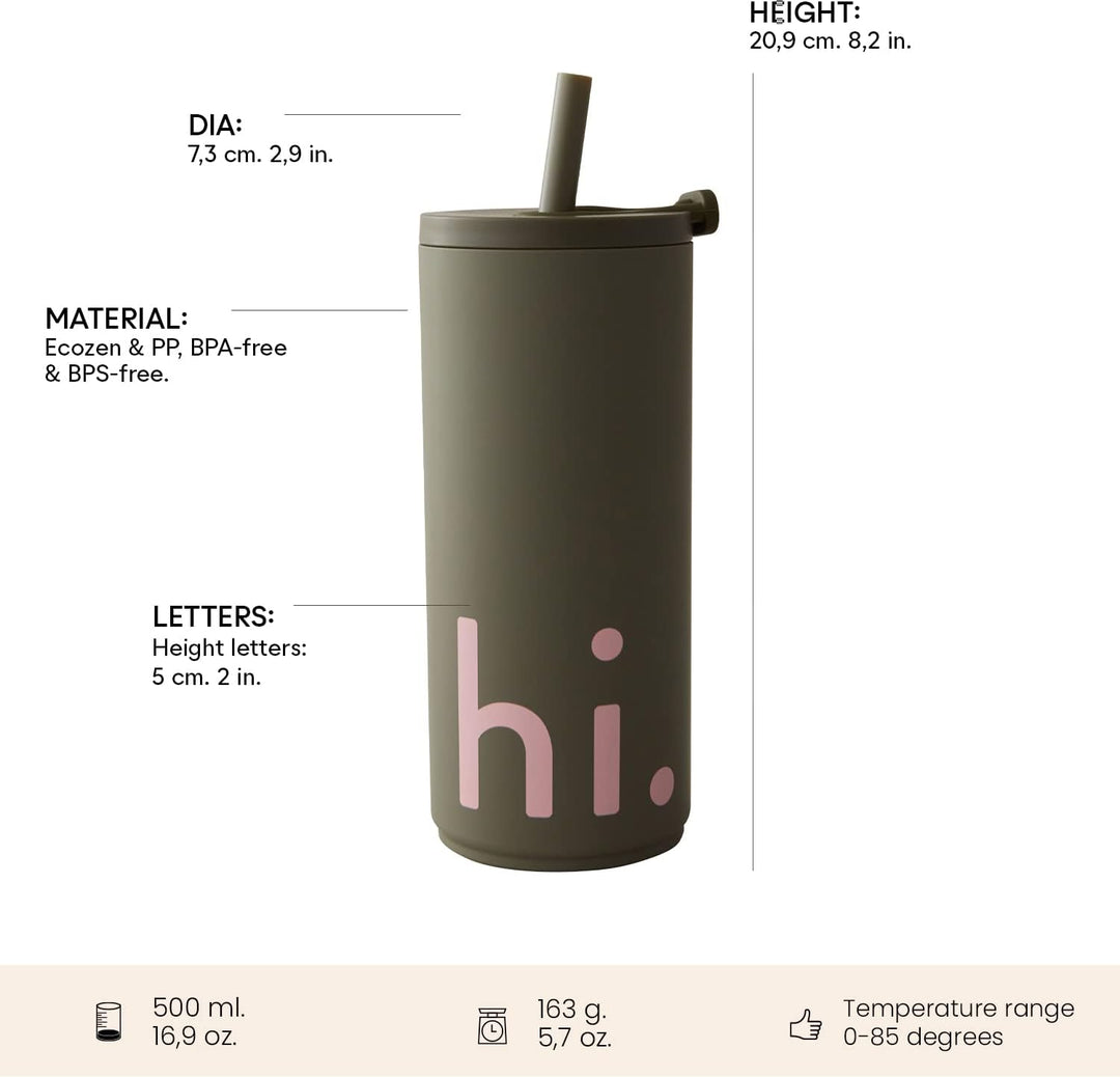 Design Letters Kaffeebecher 500 Ml | Becher mit Deckel & Strohhalm | Travel Mug BPA/BPS frei | Kaffe
