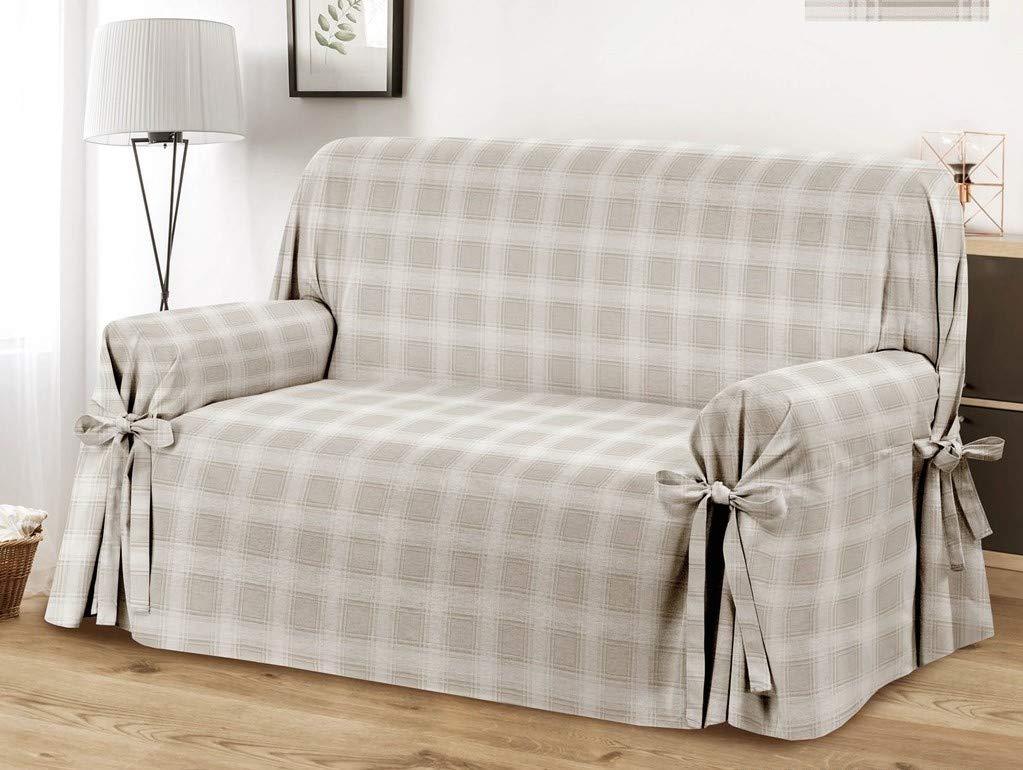HomeLife Sofabezug Beige & Couch Überzug | weicher Sessel & Sofa Überzug & Sofaüberwurf Decke karier