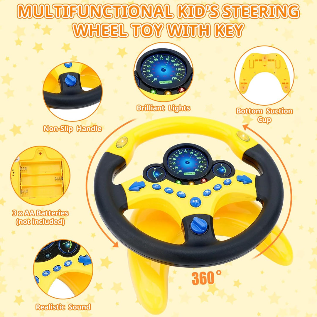 deAO Kinder Lenkrad Spielzeug mit 360° Drehfunktion, Kinder Simulierter Fahrsimulator Auto Simulatio