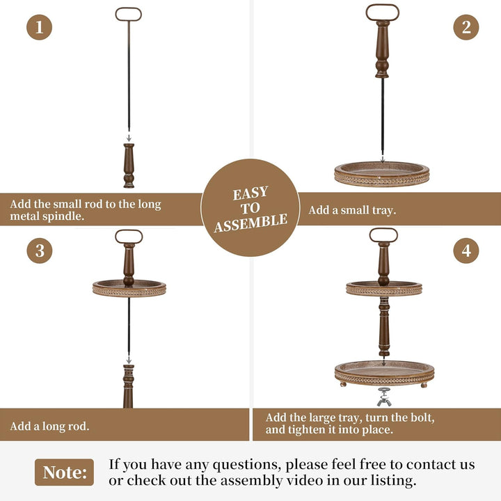 Hanobe Holztablett Deko Tablett Rund: Braun Serviertablett Holz mit 2 Ebenen Bauernhaus Dekotablett