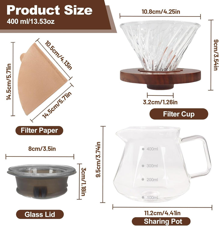 Tropfkaffeebrüher, 400 ml (13,5 oz), tragbarer Glaskaffeebrüher aus hochwertigem Borosilikatglas, Au