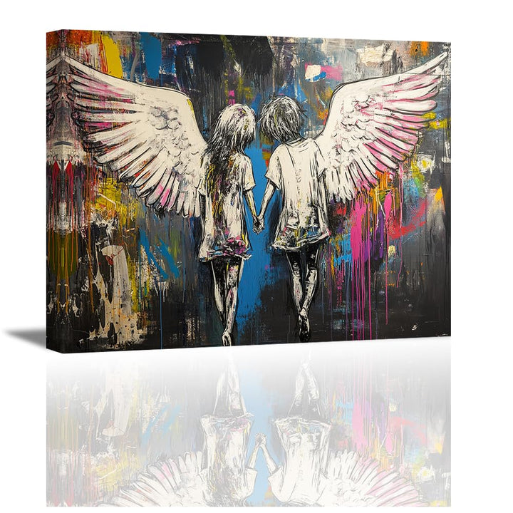 Piy Painting Scrawl Leinwand Gemälde, Junge und Mädchen Leinwandbild, Engel Wanddekoration Gemälde,