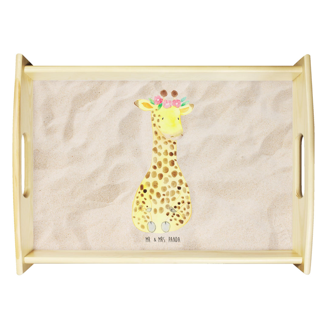Mr. & Mrs. Panda Dekotablett Giraffe Blumenkranz - Geschenk, Afrika, Abenteurer, Holztablett, Selbst