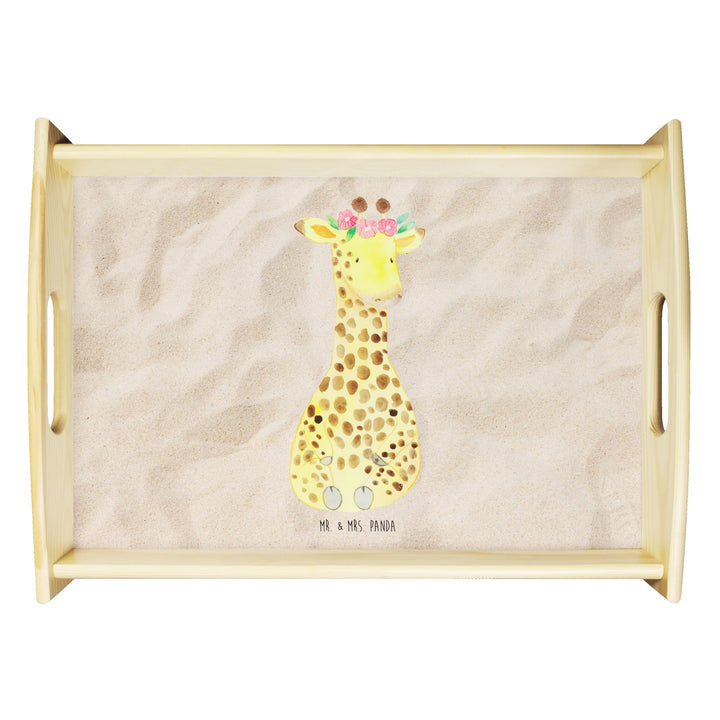 Mr. & Mrs. Panda Dekotablett Giraffe Blumenkranz - Geschenk, Afrika, Abenteurer, Holztablett, Selbst