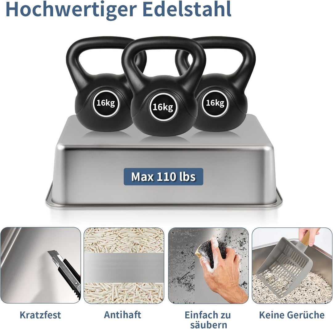 Shikha Edelstahl Katzenklo mit Deckel, 60.5L*40.5B*38H cm XXL Katzenklo Edelstahl Geschlossen, Gross