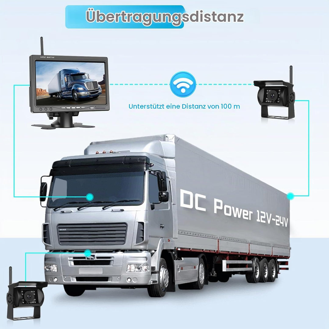 Drahtloses Rückfahrkamera Set mit 7-Zoll Monitor, 2 rückfahrkamera IP68 wasserdichte IR-Nachtsicht W