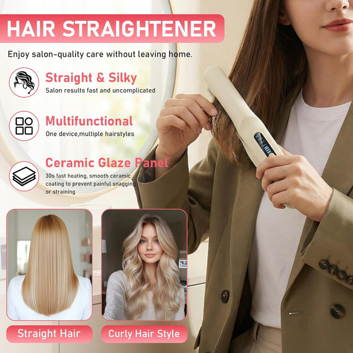 Glätteisen Kabellos 2 in 1 Glätten & Locken, USB Haarglätter mit 4000mAh Akku, 4 Temperaturstufen (1
