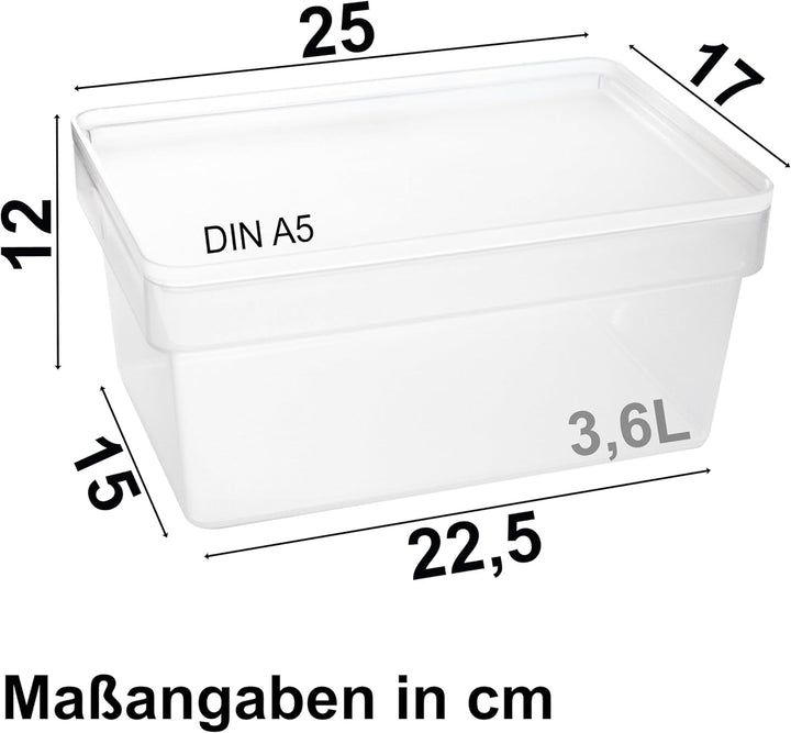 6x Ordnungsbox mit Deckel - stapelbar - milchig-transparent - DINA5 Format - 12 cm hoch | 17x25x12 c