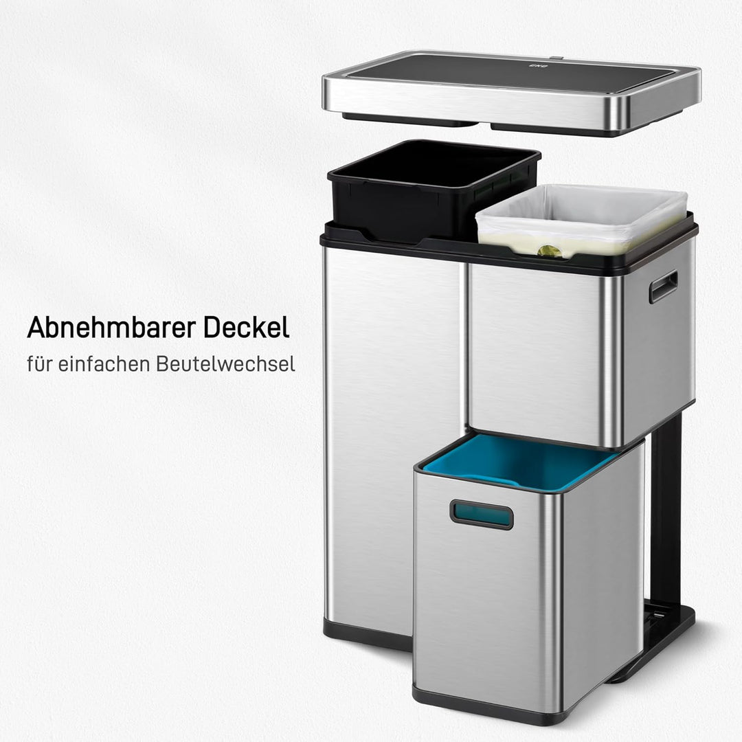 EKO Mirage Plus Mülltrennsystem mit 3 Fächer, 2 x 15 L und 30 L, Recycler Mülleimer mit Sensor, 3 Ku
