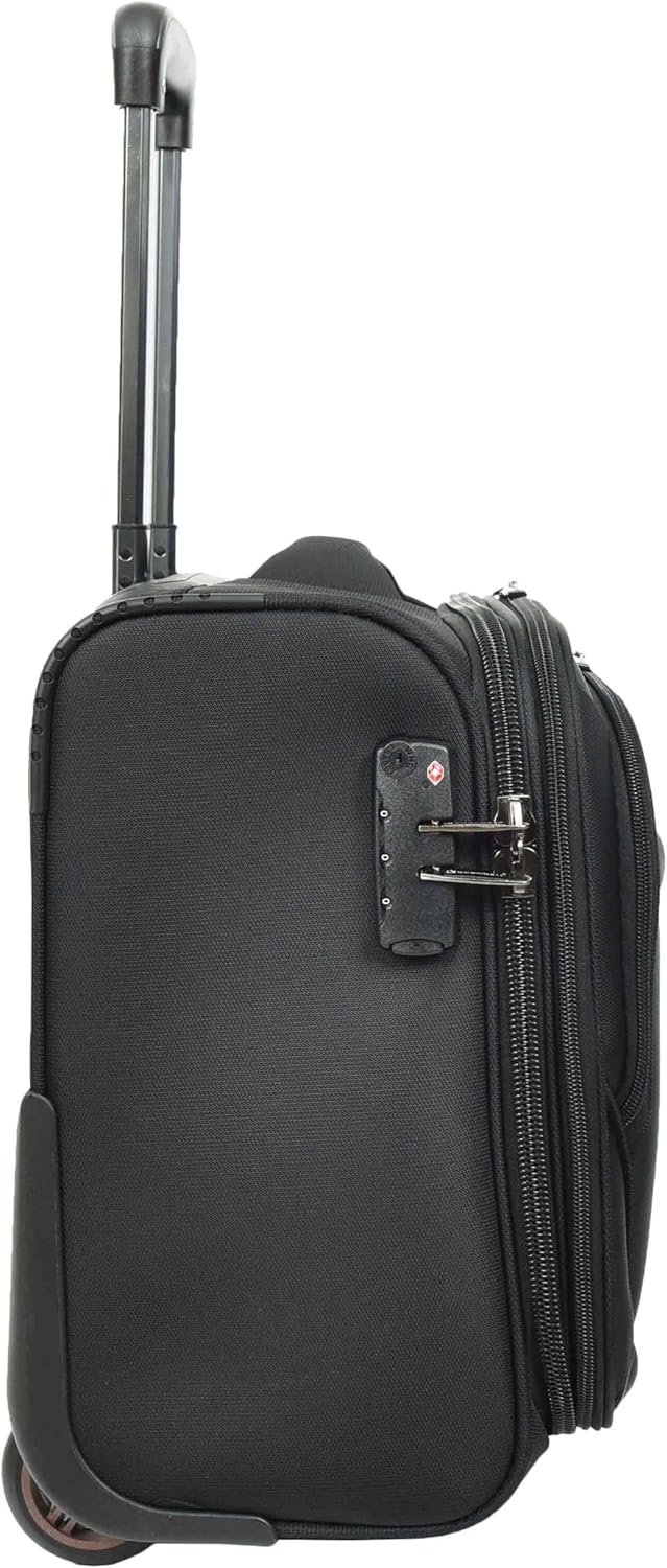 House of Leather Pilotenkoffer Business Organizer Büro Reisetasche 2 Rollen Trolley Kabine Schwarz S