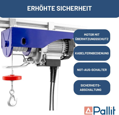 Pallit elektrische Seilwinde HOISTEXT | 125 kg/12 m | 250 kg/6 m | extralanges 5 m Kabel | inkl Kabe