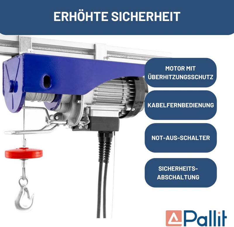 Pallit elektrische Seilwinde HOISTEXT | 250 kg/12 m | 500 kg/6 m | extralanges 5 m Kabel | inkl Kabe