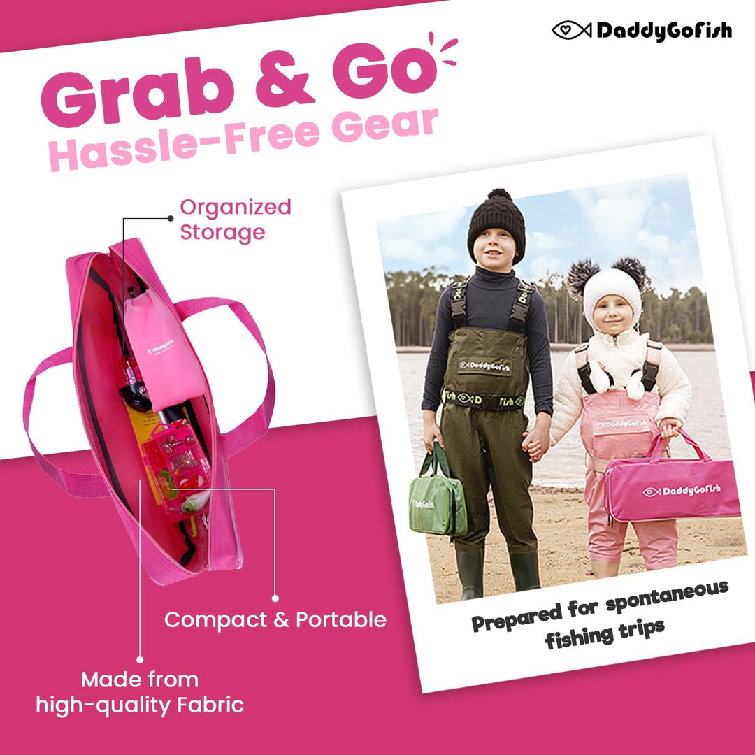 DaddyGoFish Kinder Angelset - Teleskoprute & Rolle Combo mit Klappstuhl, Rutenhalter, Tackle Box, Kö