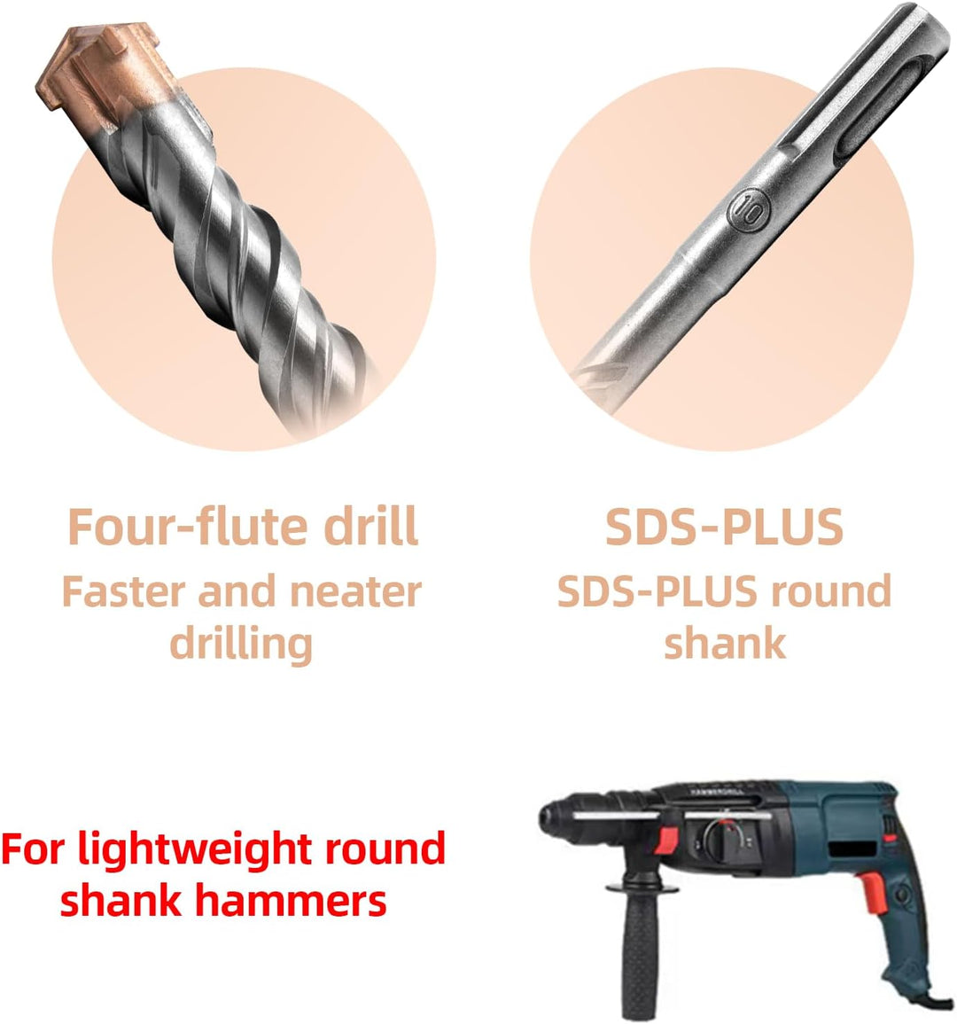 SDS Plus Professionell Hammerbohrer Betonbohrer mit 4 Hartmetall Schneiden Fliesenbohrer Metallbohre
