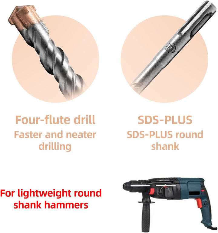 SDS Plus Professionell Hammerbohrer Betonbohrer mit 4 Hartmetall Schneiden Fliesenbohrer Metallbohre