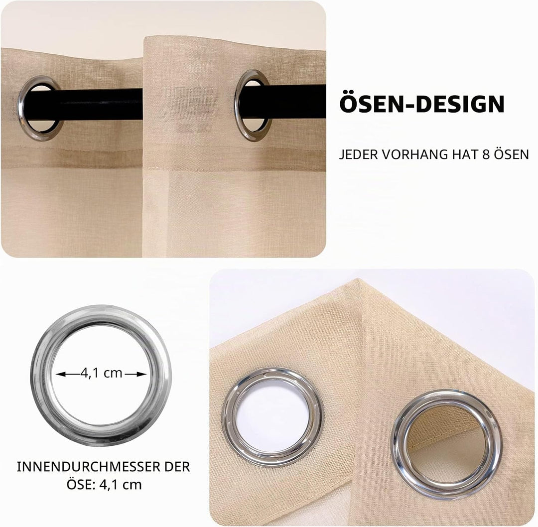 MIULEE 2er Set Sheer Voile Vorhang mit Ösen Transparente Gardine aus Voile Polyester Ösenschal Trans