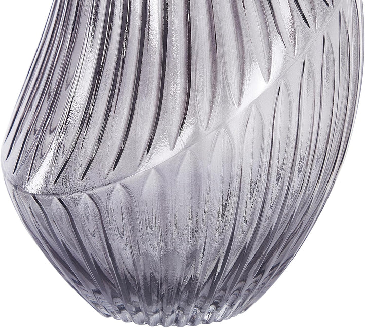Deko Blumenvase Glas grau 36 cm bauchig Rillen-Struktur breite Öffnung Myrsina