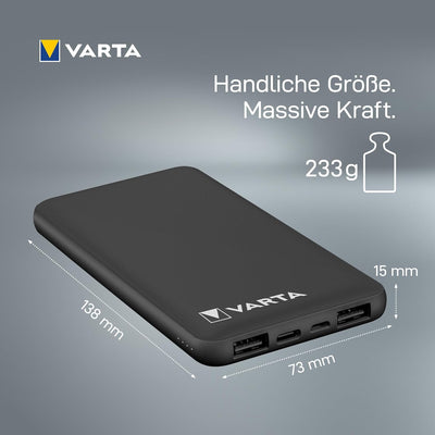 VARTA Power Bank 10000mAh, Powerbank Power on Demand mit 4 Anschlüssen (1x Micro USB, 2x USB A, 1x U